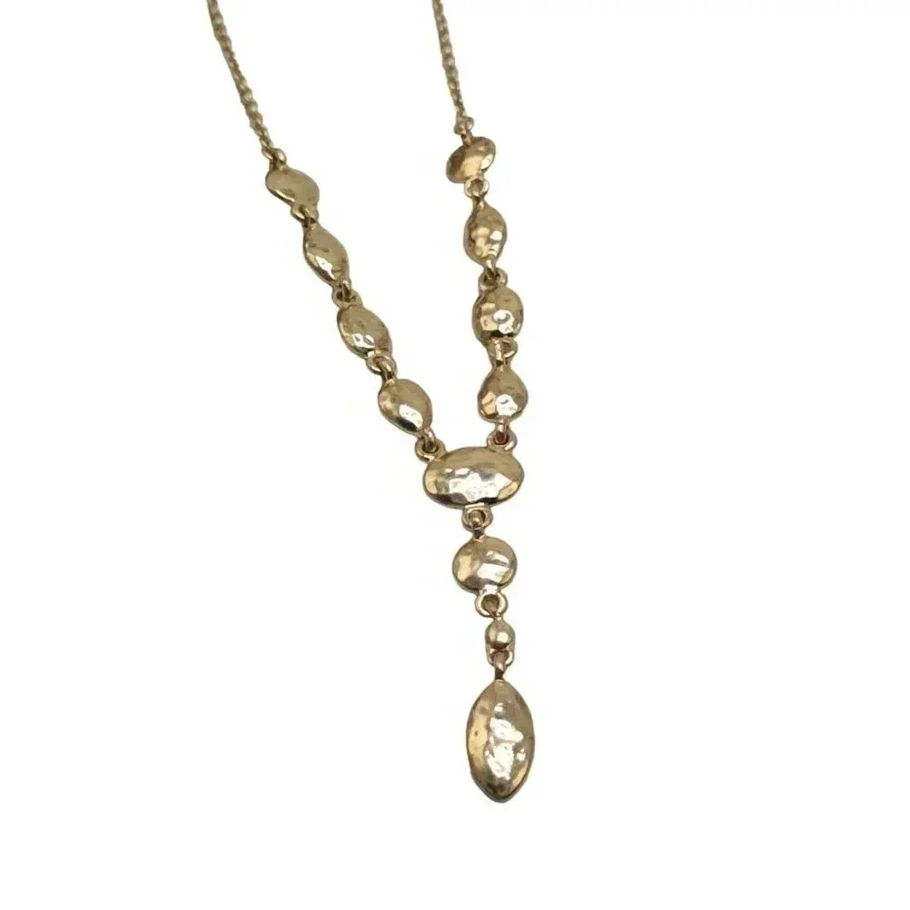 Monet Hammered Y-Drop Chain Necklace Lobster Closure Gold Tone Vintage